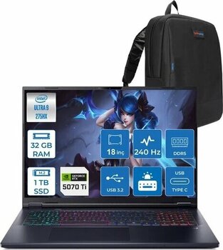 Acer Predator Helios Neo 18 Aı Intel®Core™ Ultra 9 275Hx 32Gb Ddr5 1Tb Ssd 12Gb/Rtx5070ti 140W 18" 2560 X 1600 Wqxga 240Hz  Freedos Gaming Bilgisayar. Nhqvmey002f08+Zettaçanta