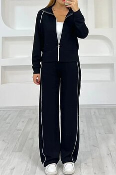 Mivelya Kadın Spor Şık Fermuarlı Şeritli Eşofman Takımı Modal Kumaş S Beden