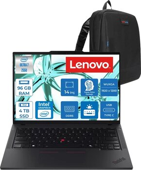 Lenovo Thinkpad T14 Gen 6 Intel Core Ultra 7 255U 96Gb Ddr5 4Tb Ssd Freedos Intel Aı Boost 14" Wuxga (1920X1200) Ips 500Nıts 100% Srgb Taşınabilir Bilgisayar 21Qc00cktxf40 + Zetta Çanta