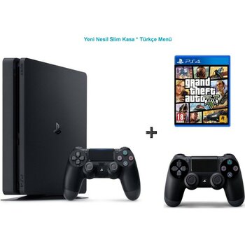 Sony Ps4 Slim 500 GB Cuh - 2016A Oyun Konsolu + Gta 5 + 2. Kol