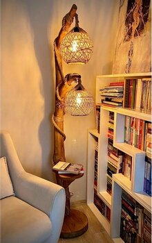 menalART Ağaç Tasarım Ağaç Lambader 140 Cm Yalıkavak Serisi Doğal Ahşap Lambader Kütük Köşe Aydınlatma