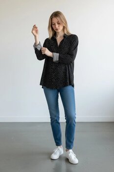 TNCY Siyah Puantiyeli Gömlek – Uzun Kollu, Rahat Kesim, Günlük & Ofis Şıklığı S/M Beden