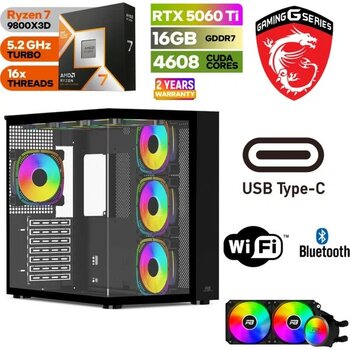 MSI Gaming Pc Ddr5 – Rtx 5060Tİ 16 GB – Ryzen 7 9800X3D – 32GB - 64GB Ddr5 Ram – 1 Tb M.2 SSD – Sıvı Sogutmalı - Windows 11 Pro – Masaüstü Bilgi...