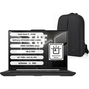 Asus tuf Gaming FX607VU Intel Core 5 210H 32GB 2tb SSD RTX4050 140W W11 Pro 16" Snertech Çanta - 2 TB - 32 GB