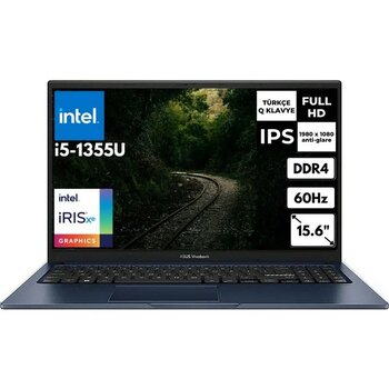 Asus Vivobook 15 i7-1355U 16 GB 2 TBSSD Iris Xe Graphics 15.6" FHD Windows 11 Home Notebook X1504VA-NJ1499AT29 - 2 TB