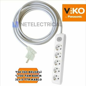 Multi-Let | Beşli 22 Metre Anahtarlı Topraklı Yan Fişli Çocuk Korumalı Grup Priz - 5'li, 22 M, 3x1.5 Ttr (Tam Bakır) Kablolu - Beyaz