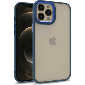 Gpack Apple iPhone 12 Pro Max Flora Sert Silikon Arkası Cam Şeffaf  Lacivert