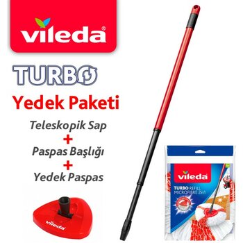 Vileda Turbo Teleskopik Sap + Üçgen Başlık + Mikrofiber Yedek Paspas