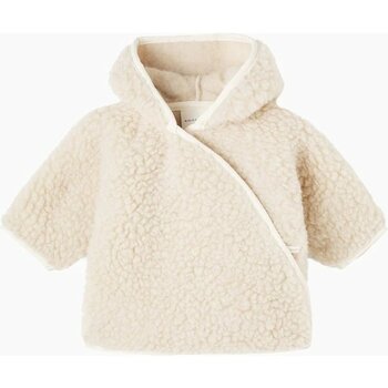 Binibamba Teddy Dokulu Lüks Tasarım, %100 Yün Kapüşonlu Bebek Ceket - Bej - XL