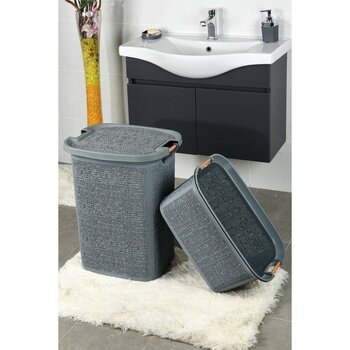 60 L Woow Kirli Sepeti ve Çamaşır Sepeti - Plastik Sepet Plastik Gri 36 x 57 - 0