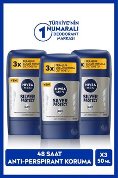 NIVEA MEN Erkek Stick Deodorant Silver Protect 50ml, 48 Saat Koruma, X3 Adet