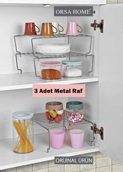 ORSA HOME 3 Adet 31 Cm Krom Dolap İçi Düzenleyici Raf,Mutfak Organizeri,Düzenleyici Raf