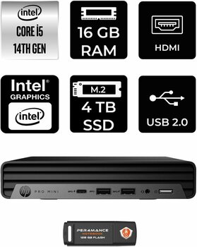HP Pro Mini 400 G9 i5 14500T 16GB 4TB SSD W11P Mini Masaüstü Bilgisayar & PER4 USB Bellek
