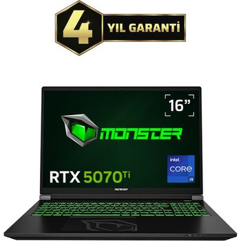 Monster Tulpar T6 V3.7 Intel Core i9 13900HX 16 GB RAM 500 GB SSD 12 GB RTX 5070 Ti FreeDOS 16" QHD+ 180 Hz Oyun Bilgisayarı