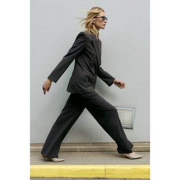 Açelya Okcu Premium Kybele Boyfriend Dokuma Ceket - Antrasit - 46