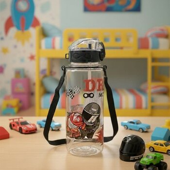 Krommet Desenli Otomatik Kapak Pipetli Okul Matarası, Plastik Çocuk Matarası 500 ml