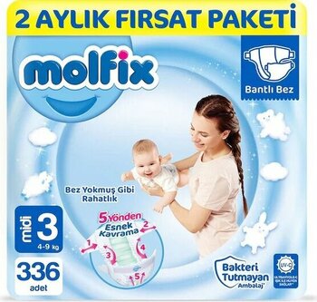 Molfix 3 Numara Midi 2 Aylık Fırsat Paketi Bebek Bezi 336 Adet