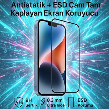 iPhone Apple 15 Pro Max Antistatik Cam–hd Şeffaf Tam Kaplayan Kırılmaz Ekran Koruyucu - iPhone 15 Pro Max