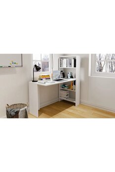 Ninnimo Kitaplıklı Çalışma Masası Beyaz Mdf , Mdf Bilgisayar Masası ,fonksiyonel Ofis Çalışma Masası Mdf