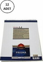 Gipta Prisma Bloknot A-4 Spiralli Karton Kapak 100 Yaprak Cizgili 12 Adet