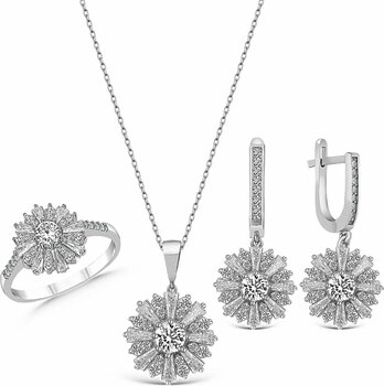 Molenga Elegant Tasarım Tek Taş Gümüş Takı Seti