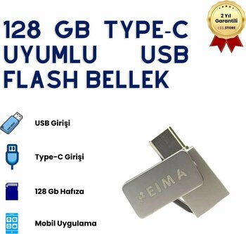 HZL 128GB Type-C USB Flash Bellek Çift Girişli OTG Destekli Yüksek Hızlı Taşınabilir Depolama