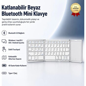 Katlanabilir Beyaz Her Cihaza Bluetooth İle Uyumlu Portatif Taşınabilir Dokunmatik Mini Klavye-1395 Siyah