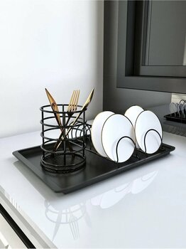 SUNTEL BANYO MUTFAK AKSESUARLARI Eko Tabaklık ve Kaşıklık Seti - Mat Siyah Mutfak Organizer