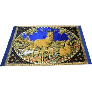 Zehra Abla Halı Yeni Görkemli Doğa Tasvirli Geyikli Duvar Halısı 7227 - Mavi - 120 x 175 cm