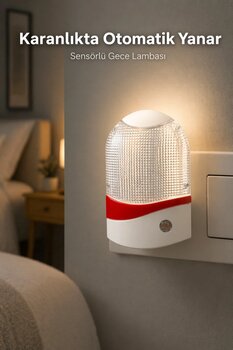 Edison Işık Sensörlü Gece Lambası Priz Tipi Otomatik Yanan Led Gece Lambası Beyaz Işık