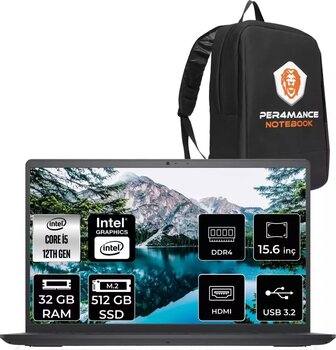 Inspiron 15 3520 Intel Core I5 1235U 32GB 512GB SSD 15.6'' Fhd Fdos Taşınabilir Bilgisayar & SnerTech Çanta