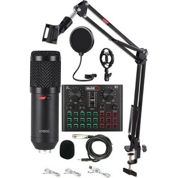 BM800 Kablolu Mikrofon Seti Efektli Ses Kartı ve Stand ile Canlı Yayın Kayıt İçin