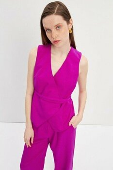 Stella Pulvis Pembe Astarlı Kuşaklı Krep Yelek - 40