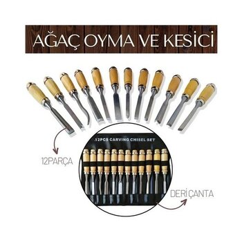 Uravas Store 12 Parça Çantalı Ağaç Oyma Set - 0 - Siyah
