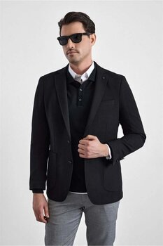 SÜVARİ Siyah Slim Sivri Yaka Torba Cep 6 Drop Klasik Ceket 50 Beden