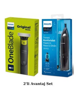 Philips Qp2724/10 Oneblade Yüz Şekillendirici, Nt1650 Burun/Kulak Kıl, Tüy Temizleme 2'li Avantaj Se