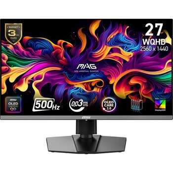 MSI Msı 26.5" Mag 272QP Qd-Oled X50 2560X1440 (Wqhd) 16:9 Flat Qd-Oled  500HZ 0.03MS Freesync Premıum Pro Pıvot Gamıng Monıtor - 27 inç - 500 Hz