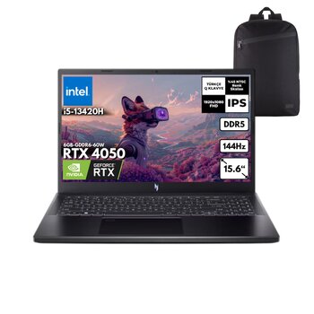 Acer Nitro V 15 Anv15-51-54uy I5-13420h 32-Gbddr5 512 Gbssd Rtx4050 (6gb-Gddr6-60w) 15.6" Fhd Windows 10 Home + Hmf Sırt Çantası Nh.Qnbey.001hmf117