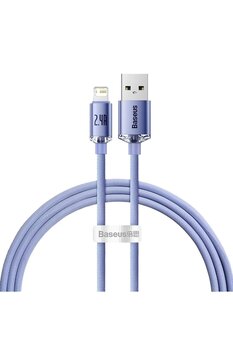Baseus Crystal Shine Series Süper Hızlı Data Kablo USB to iP 2.4A 1.2m Mor