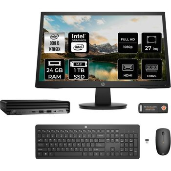 HP Pro Mini 400 G9 i5 14500T 24GB RAM 1TB SSD 27" FHD FreeDOS 937R4EAMNT313 Mini PC + Per4 USB - Yok (Free Dos)