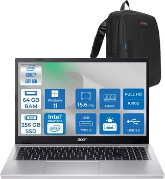 Acer Aspire Go 15 Intel Core I7-13620H Ddr5 64Gb 256Gb Ssd Windows 11 Pro Intel Uhd Graphics 15,6" Fhd (1920 X 1080) Ips Taşınabilir Bilgisayar Nxj6sey001p26 + Zetta Çanta