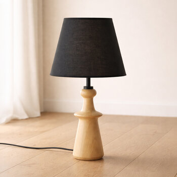 Evidea |  Maisonord Sandnes Kumaş Şapkalı Ahşap Abajur - Siyah