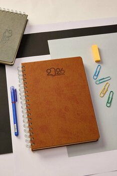 locko Kişiye Özel Hediyelik Spiralli 2026 Düz Sert Kapak Kahverengi Deri Ajanda