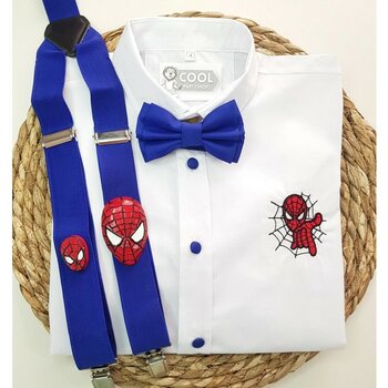Cool Bebe  Örümcek Adam Konseptli Askı Papyon Gömlek - Saks Mavi - 7 Yaş