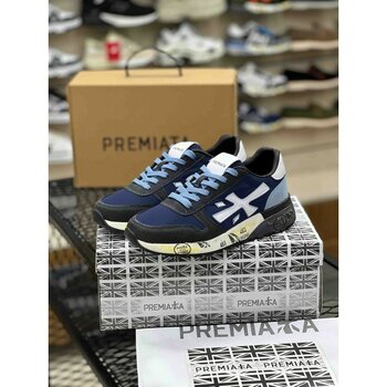 Premiata Mavi - Lacivert Süet Detaylı Hakiki Deri Erkek Sneaker Spor Ayakkabı - 40