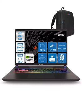 Msı Vector 16 Hx Aı Intel Ultra 7 255HX Aı 80GB Ddr5 1tb SSD 12GB/RTX5070TI/140W Freedos 16" Fhd+ 144Hz Taşınabilir Bilgisayar 091XTRF22 + Zettausbbellek
