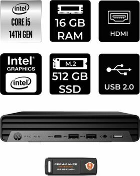 Hp Pro Mini 400 G9 Intel Core I5 14500T 16GB 512GB SSD Fdos Mini Masaüstü Bilgisayar & Per4 USB Bellek 9H6W8ETPN307 - Yok (Free Dos)