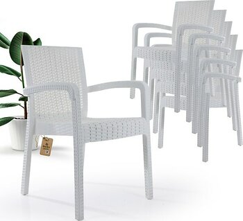 Violet Rattan Sandalye Takımı 6 Kişilik Bahçe Balkon Teras Takımı Beyaz