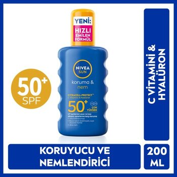 NIVEA SUN SPF 50+ Yüksek Güneş Koruyucu ve Nemlendirici Vücut Spreyi 200ml,Suya Dayanıklı,C Vitamini