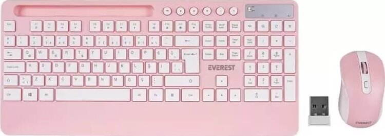 Everest KM-9676 Pembe Kablosuz Klavye & Mouse Seti
